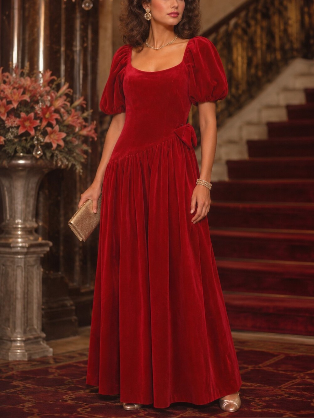 House of Bianchi Vintage 80s Red Velvet Party Prom Bridesmaid Dress sz 5/6